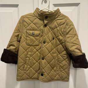 Kids Polo Ralph Lauren Tan Quilted Jacket with Corduroy Sleeve Accents